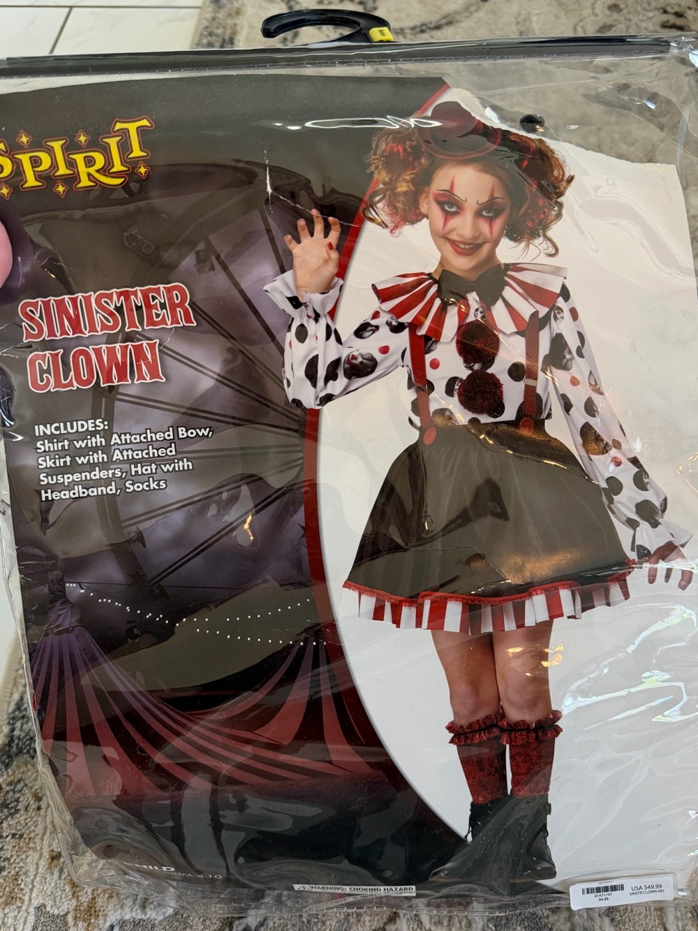 Spirit Sinister Clown Costume - Black, White & Red
